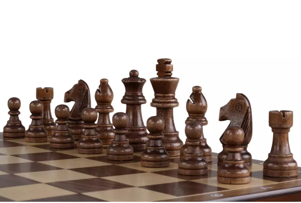 Szachy magnetyczne drewniane 31 cm (orzech/klon) intarsjowane